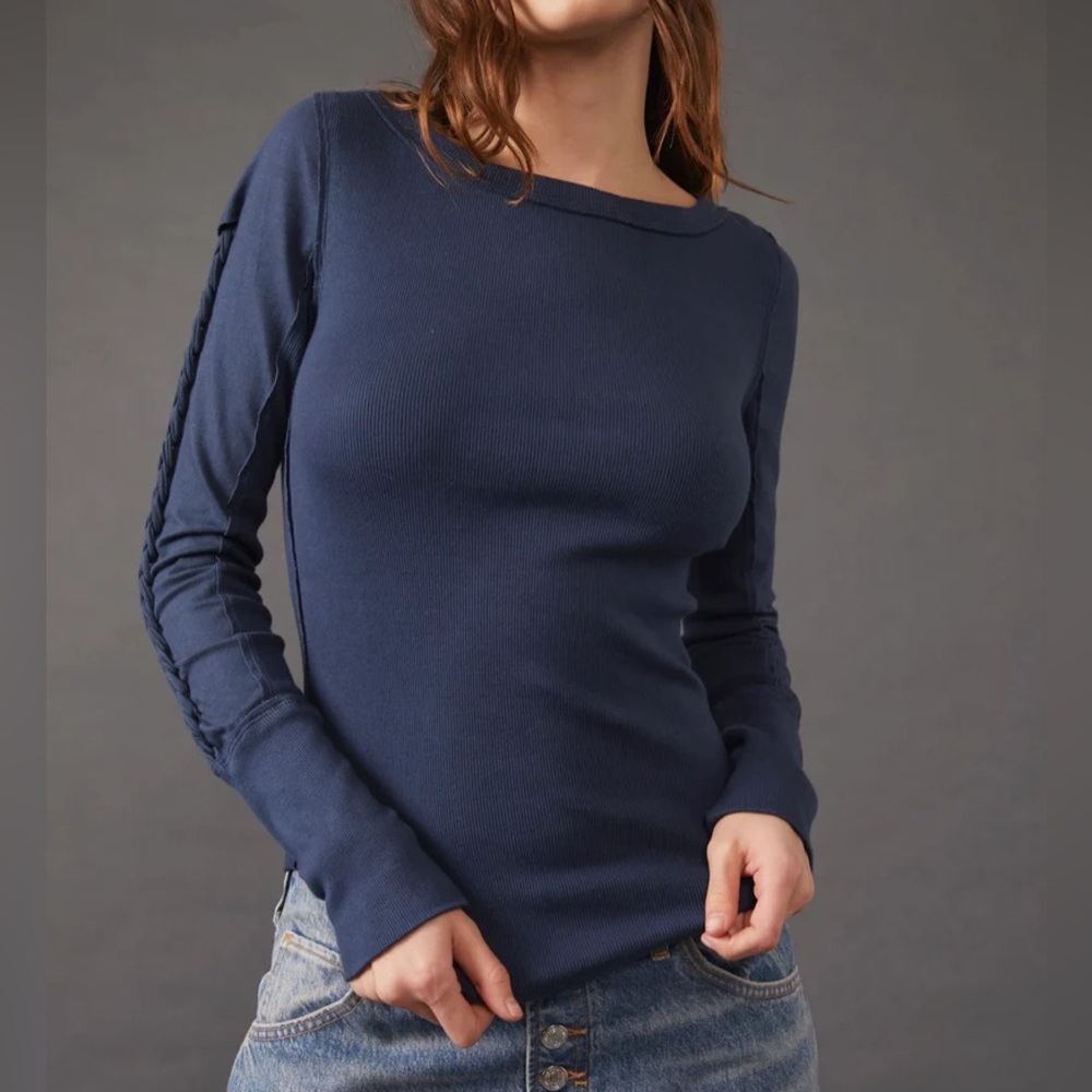 FREE PEOPLE DAISY CHAIN CUFFED RIBBED TOP - Large